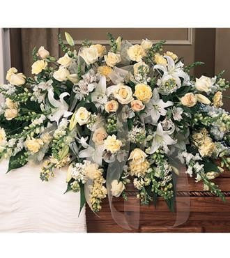 Casket Spray Half Spray Styled with White Ivory Cream Flowers