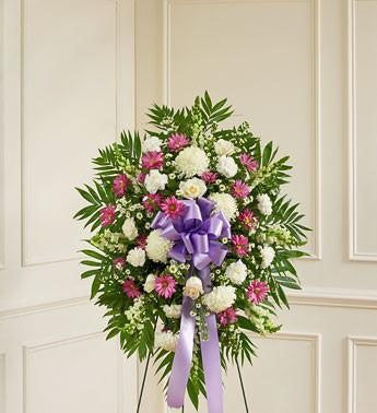 Deepest Sympathies Standing Spray - Lavender & White