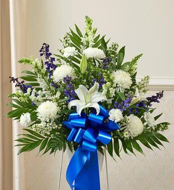 Heartfelt Sympathies Standing Basket – Blue & White