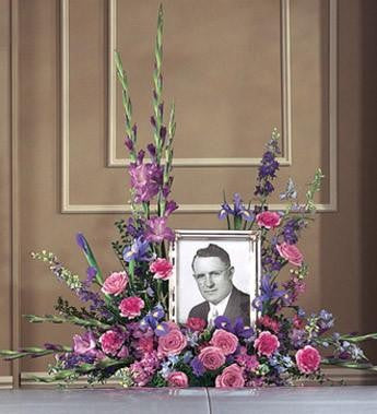 Memorial Setting Photo Remembrance Styled in Blues Purples